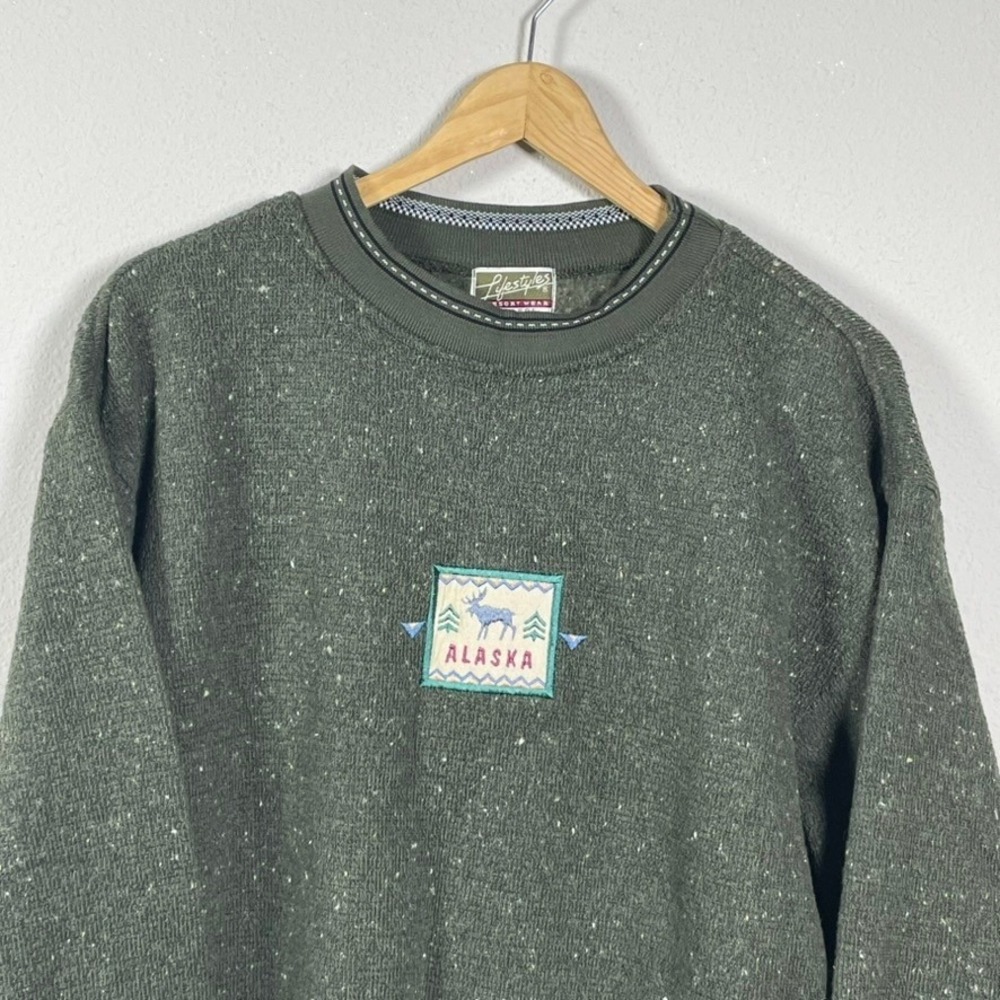 Lifestyles Resort Wear Alaska Sweatshirt Men XL Green Gorpcore Vintage USA Cabin - Picture 3 of 11